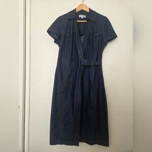 Shelby & Palmer Dark Blue Denim Wrap Midi Dress